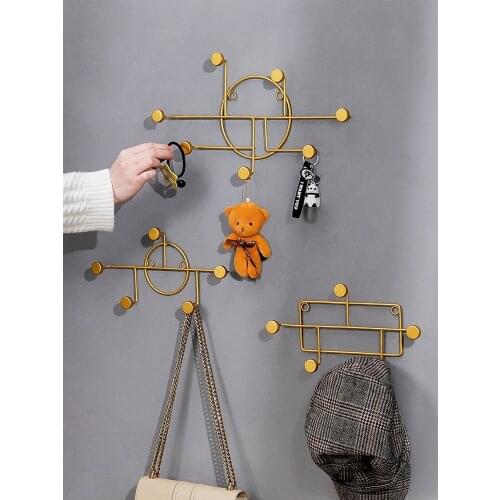 Nordic Style Golden Geometry Wall Decoration Hanging Hook Clothes Hat Key Metal Wall Storage Hanger For Home