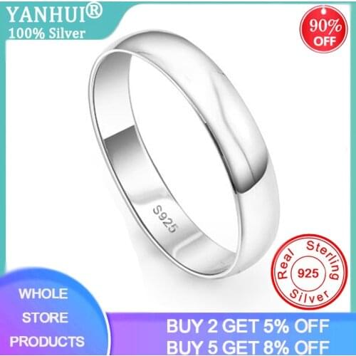 YANHUI Simple 925 Silver Ring High Quality Polishing 4mm Round Rings for Women Men Engagement Wedding Band Promise Gift Jewelry