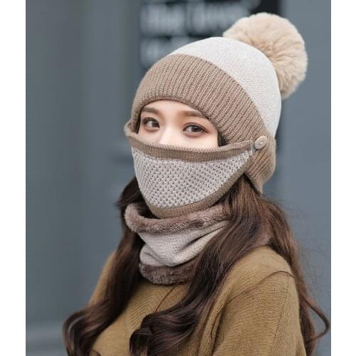 Womens Winter Hat Knitted Hats Scarf Hat Set Winter Women Beanie Hat Warm Skullies Female Cap