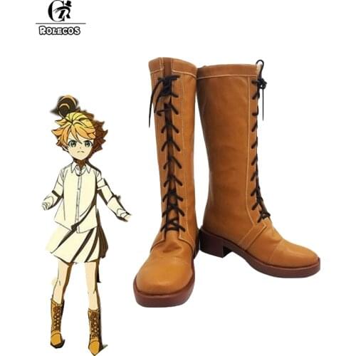 ROLECOS Anime The Promised Neverland Emma Cosplay Shoes Emma Brown Boots Yakusoku no Neverland Cosplay Shoes for Women