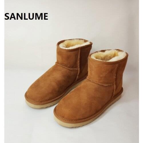 SANLUME Women Winter Sheepskin Leather Snow boots 100% Real Sheep Fur Ankle Boots Classic chestnut Australia Boots Size 42