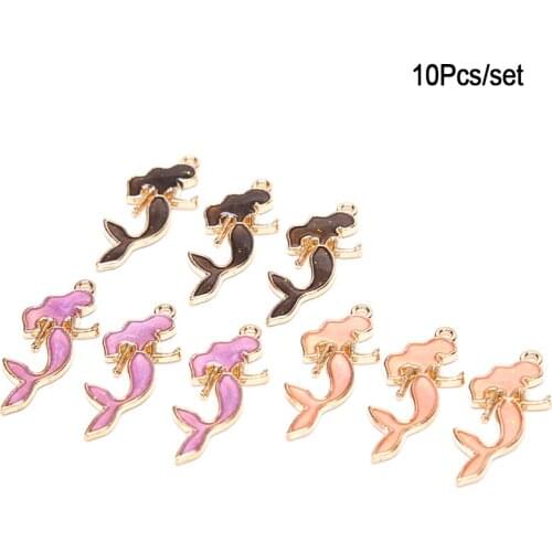 10pcs/lot Metal Alloy Enamel Mermaid Fish Tail Charms Pendant Craft DIY Jewelry Making Accessories