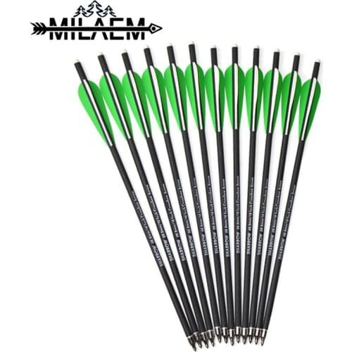 100 Pcs Crossbow Carbon Arrow 17 Inches Length OD 8.8 mm with 2 Green 1 White Feather for Archery Hunting Shooting