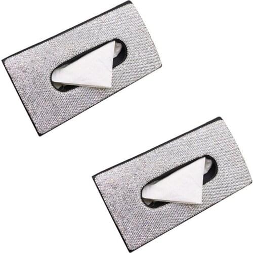2PCS Diamond Car Visor Tissue Holder Hanging Leather Crystals Rhinestone Paper Towel Cover Case for Women Accessories