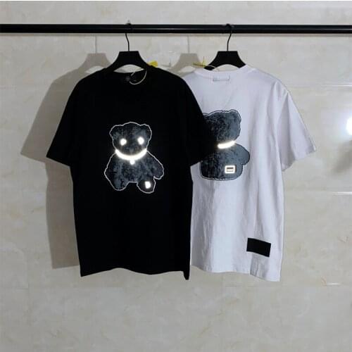 2021 Summer Bear Tshirt Necklace Reflective Cartoon T-shirt Casual Men Women Cotton Tshirt Tees Fashion Clothes