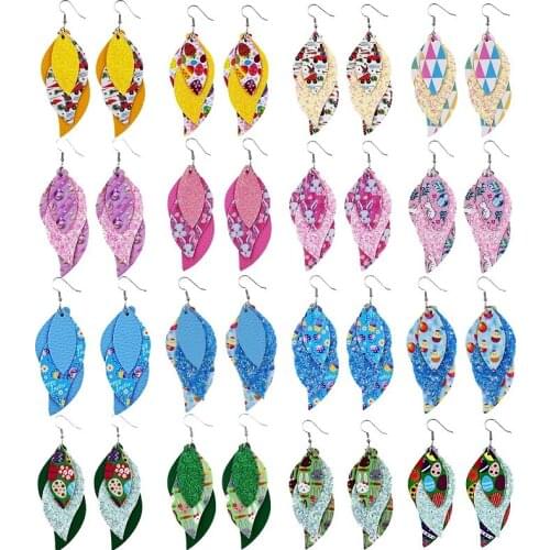 2021 New Colorful Leather Easter Earrings for Women Festival Motif Curve Leather Statement Earrings Jewelry Wholesale