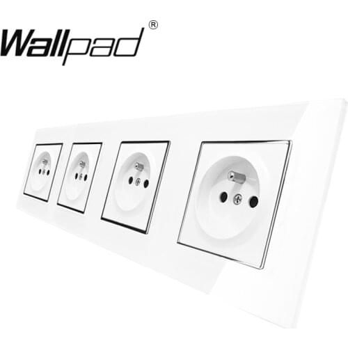4 Way French Socket Round Box Mount CE Wallpad Luxury White Crystal Glass Quadruple 16A French Electrical Outlet with Claws