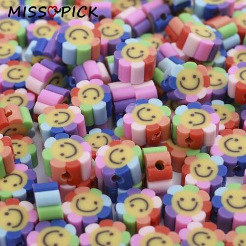 30/50/100Pcs Clay Spacer Beads Flower Shape Smiley Face Polymer Clay Beads for Jewelry Making DIY Handmade Crafts Accessories