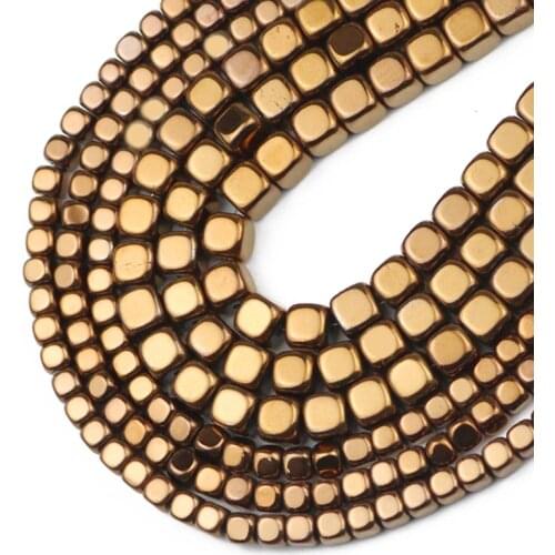 Square Cube Hematite Copper Red Natural Stone Loose Spacer Beads For Jewelry Bracelet Making Diy Accessories Findings 2/3/4/6MM