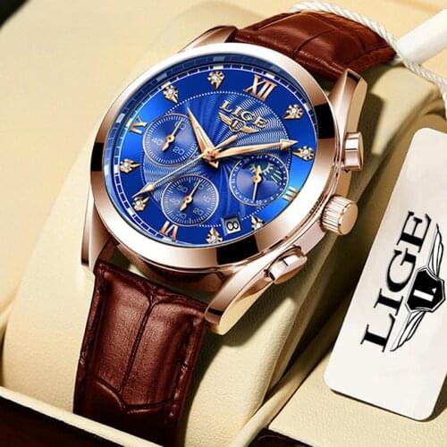 Mens Watches Clock LIGE Top Brand Luxury Chronograph Men Watch Leather Waterproof Sports Watch Men Military Wristwatch New 2020