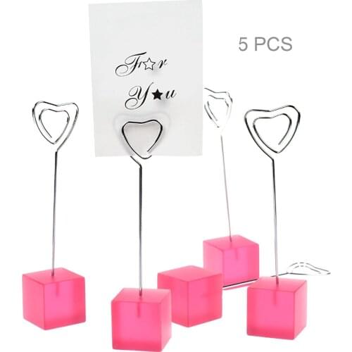 5 PCS Pink Cube Base Memo Clips Holder with Heart-shaped Clip Clasp for Displaying Photos Number Cards