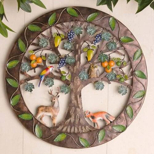 Tree Of Life Wall Decor Metal Art Deco Sculpture Home Decoration Elk Owl Bird Decorative Figurine For Living Room Home Decor