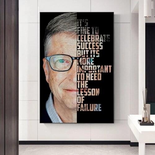 Figure Art Bill Gates Motivational Quote Canvas Paintings Wall Art Posters Prints Wall Pictures for Office Inspirational Cuadros