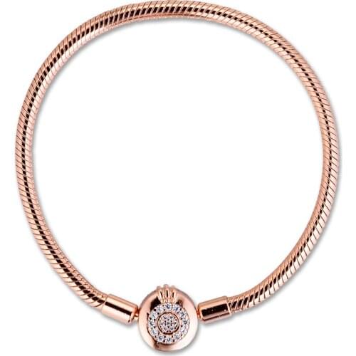 Signature Moments Sparkling Crown O Rose Bracelets 100% 925 Sterling-Silver-Jewelry Free Shipping