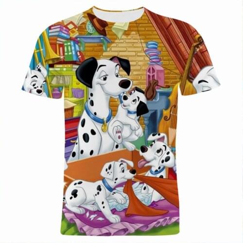 Cartoon Anime T Shirt For Boy Girl Kids Disney One Hundred and One Dalmatians Women T-shirts Summer 3D Print Mens Clothing