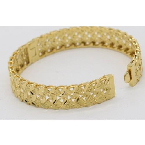 Classic Womens Bangle Hollow Design Yellow Gold Filled Fashion Bracelet 12mm Wide