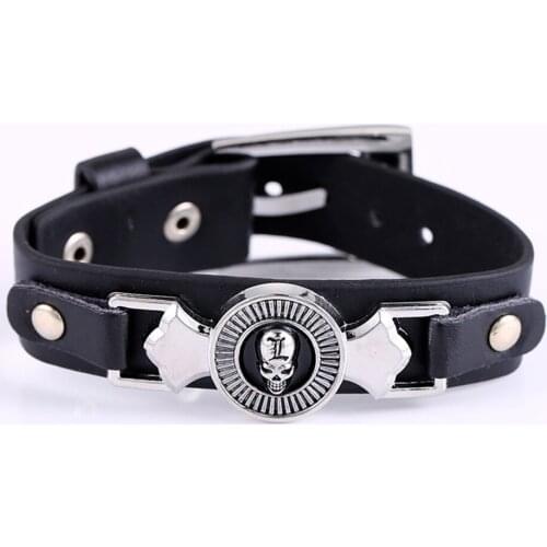 Leather Bracelet Men Black Punk Skull Logo Bangle Women Cosplay Jewelry