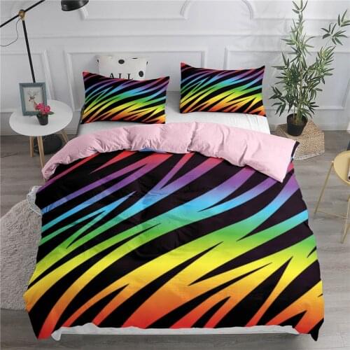 Fashion Colorful Strip Duvet Cover Set For Single Double Bed Teenager Rainbow Colors Bed Linen Sets Beddings Queen King Size