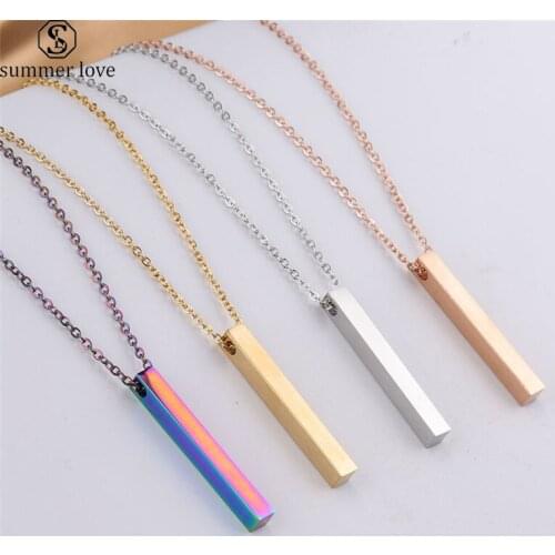 Fashion Sweater Jewelry Stainless Steel Gold Silver Color Chain Necklace Men Women Rectangle Stripe Pendant Necklace