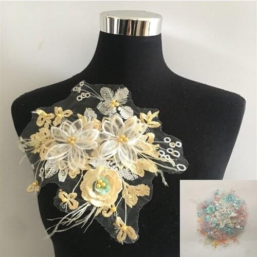Fashion Style ABS Pearl 3D Flower Lace Collar Embroidery Tulle Lace Collar DIY Lace Fabric Decoration Ladies Dress Accessories
