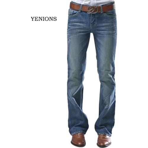2021 Flared Jeans For Men Boot Cut Denim Pants Middle Waist Korean Version Slim Flare Bootcute Male Fashion Blue Trousers
