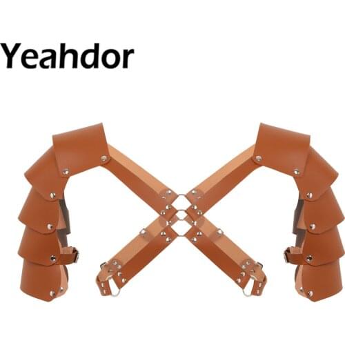Mens Sexy Body Chest Harness Lingerie Faux Leather Adjustable Arm Armor Bondage Cosplay Costume Steampunk Gothic Shoulder Armors