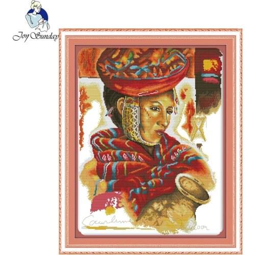 Joy Sunday Woman And Clay Pot Counted 11CT 14CT Printed Cross Stitch DIY Cross Stitch Kits For Embroidery Home Decor Needlework