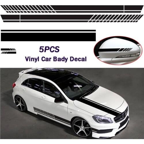 5Pcs Car Hood Stripe Graphic Decal Vinyl Body Racing Door Long Sheet Rearview Mirror Sticker
