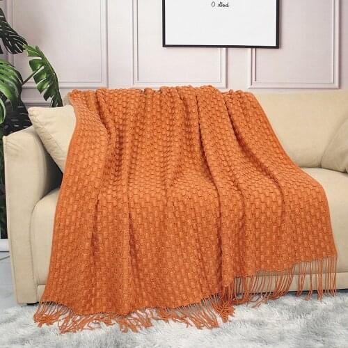 Solid Color Knitting Throw Blanket with Tassels Soft Sofa Travel TV Nap Air Conditioner Rugs Home Decor