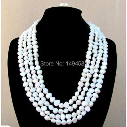 Wholesale Pearl Jewelry Set - 80 Inch Long White Baroque Genuine Freshwater Pearl Necklace Earrings - Bridesmaids Chirstmas Gift