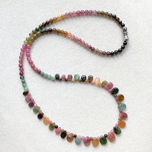 Tourmaline Beaded Necklace With Raindrop Pendant Princess Necklace For Women Girl Jade Jewelry
