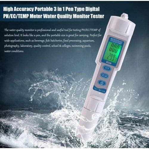PH/EC/Temp Meter Professional 3 in 1 Portable High Accuracy Handheld Pen Testing Water Pen Quality Tester Meter (White)