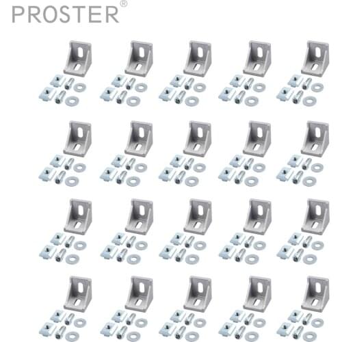 PROSTER 20PCS Angle Bracket Fastening Material 4040 & 4080 Groove 8 Grid Struts Aluminum Profile Connection Accessories Hardware