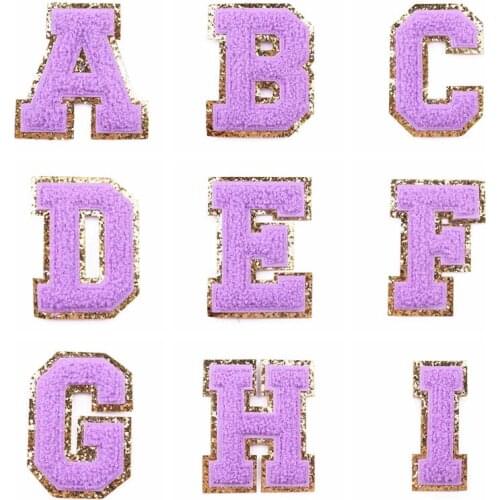 Purple Sequins Alphabet Letter Patches On Clothes Iron On Patches For Clothing Cartoon Stripes Patch For Jacket Appliques Badges