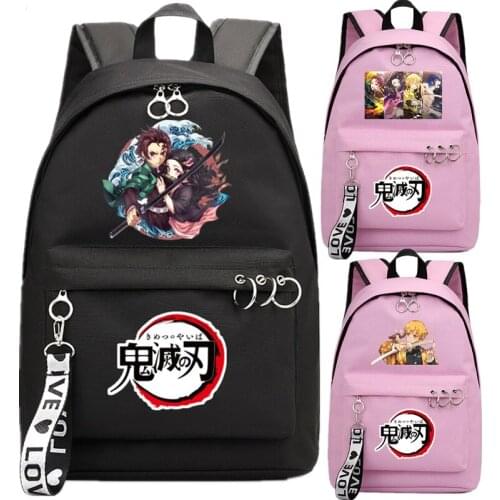 Anime Demon Slayer Kimetsu Backpack School Book Bags Man group Mochila Travel Bag Laptop Ribbon Ring Circle Boy Girls Backpack