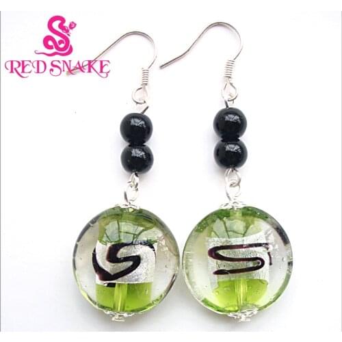 RED SNAKE Fashion Dangle Earrings Handmade Classic green oblateness Murano Glass Earring