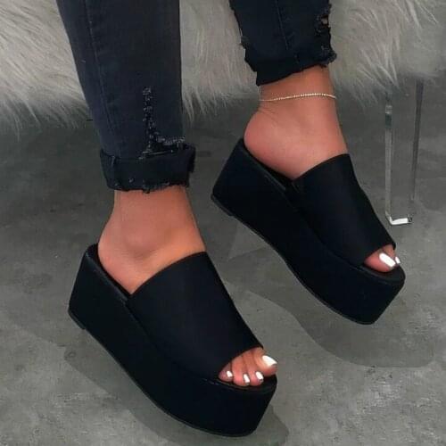 High-heeled Women Flatform Slippers Summer New Sexy Leopard Print Thick with Slides Women Large Size Shoes Woman Wedges Slipper
