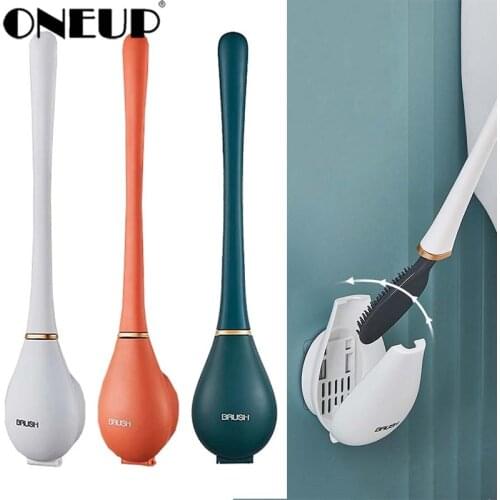 ONEUP Silicone Toilet Brush TPR Brush Head Wall-Mounted Automatic Opening Closing Bathroom Cleaning Brush No Dead Corner Wash