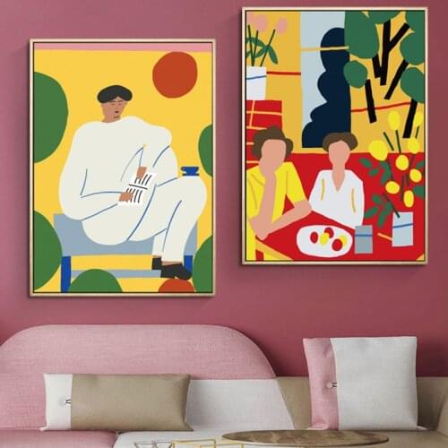 Modern Flowers Drawing Abstract Figure Wall Art Canvas Painting Gallery Pictures Posters Prints Interior living Room Home Decor