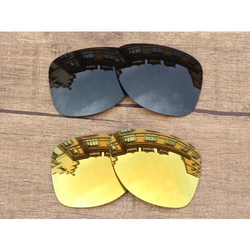 Vonxyz 2 Pairs Stealth Black & 24K Mirror Polarized Replacement Lenses for-Oakley Dispatch 2 Frame