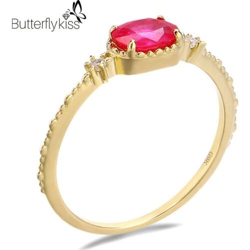 BK Oval Vintage Red Ruby Rings For Women New Fashion Trendy Jewelry Genuine Gold 585 Ring Wedding Party Anniversary Gifts