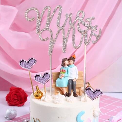 1pc Mr Mrs Wedding Cake Topper Alloy With Diamond Fruit Dessert Cake Picks Wedding Dessert Table Decoration Wedding Favors