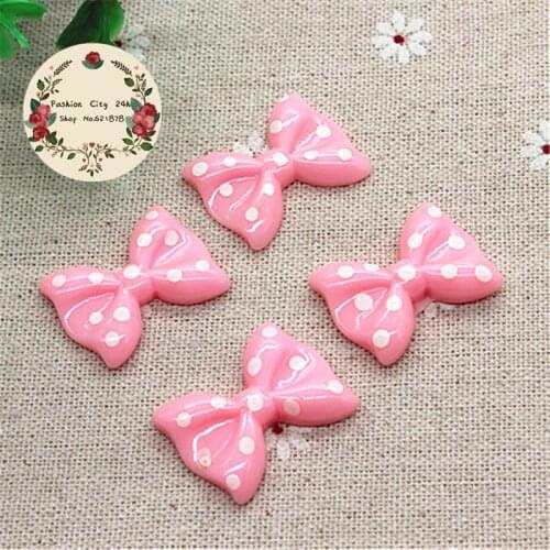 10pcs kawaii Polka Dot Pink Bow Resin Flatback Cabochon DIY Decorative Craft Scrapbooking,20*27mm