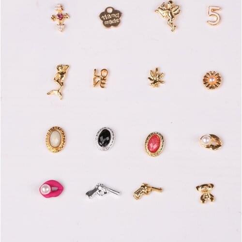 10pcs/lot 3d Nail Art Jewelry Fashion Lip Gun Love Mermaid Cacti Design Gold Alloy Nail Art Studs ER012