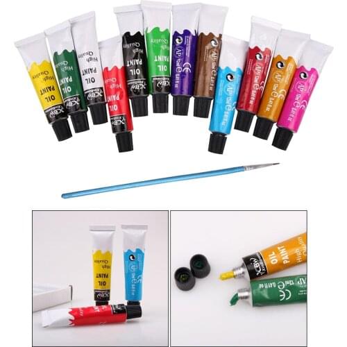 12pcs Oil Paints Set with Painting Brush, 12 Colors 12 Milliliter Paint Tubes for Kids Child Adults Birthday New Year Gift