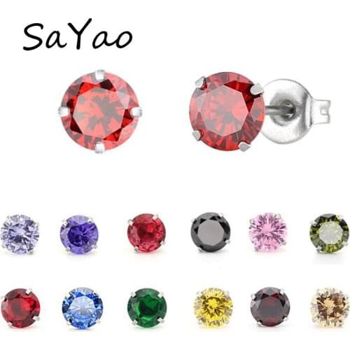 2Pieces 4mm Colorful Stainless Steel Stud Earring Round Crystal Tragus Earrings Cubic Zirconia Helix Body Piercing Jewelry Women