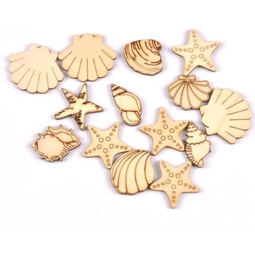 20pcs 25-35mm Seashell/starfish Pattern Natural Wood DIY Crafts Home Decor Scrapbooking Unfinished Wooden Ornaments m1935