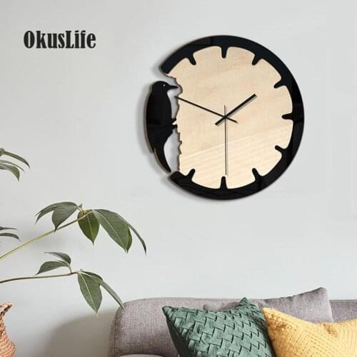 2019 Creative Wall Mounted Clock woodpecker Animal Design For European Living Room House Decoration Classic Wood Quartz Clock