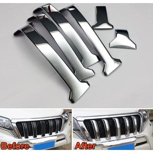 6pcs ABS Front Hood Center Middle Grill Grille Mesh Strip Molding Cover Trim Bar Garnish Mesh Bumper Accessories For Prado 14-15