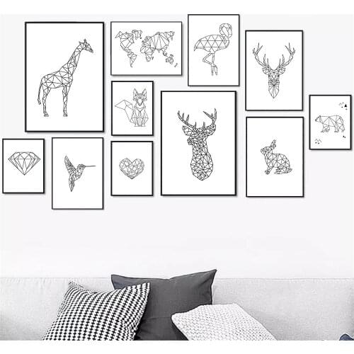 Abstract Geometry Diamond Fox Deer Bear Wolf Wall Art Canvas Painting Nordic Animal Posters And Prints Wall Pictures Home Decor